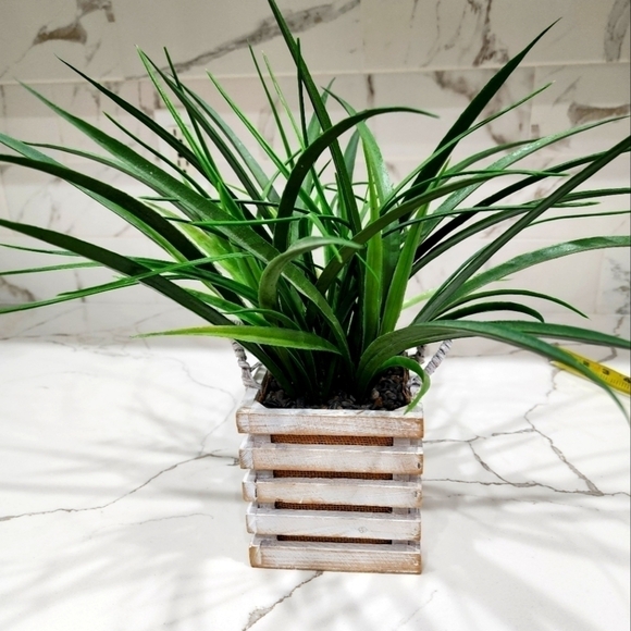 Green Faux Plant In White Wooden Planter - Picture 1 of 6